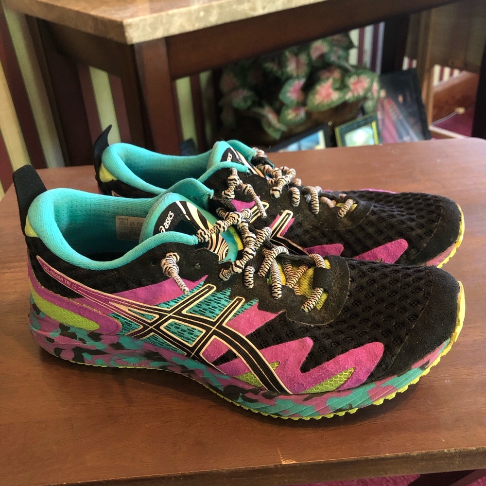 ASICS Gel Noosa Tri 12 Women's Black Teal Pink Trail Running Shoes size 6.5